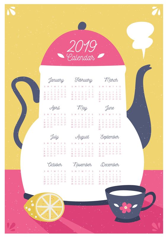 desain kalender 2019 poster tema cangkir