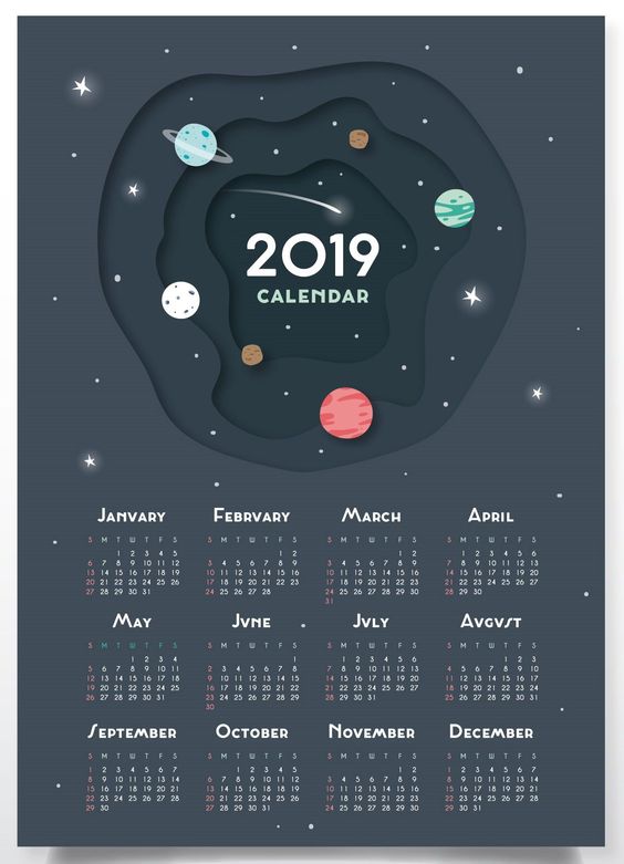 desain kalender 2019 poster tema space