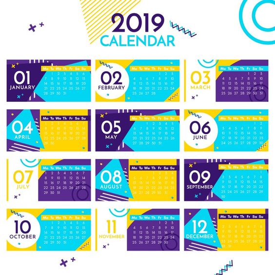 desain kalender 2019 tema warna warni