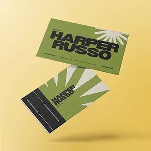 Kartu Visiting Harper Russo dengan desain modern dan warna hijau