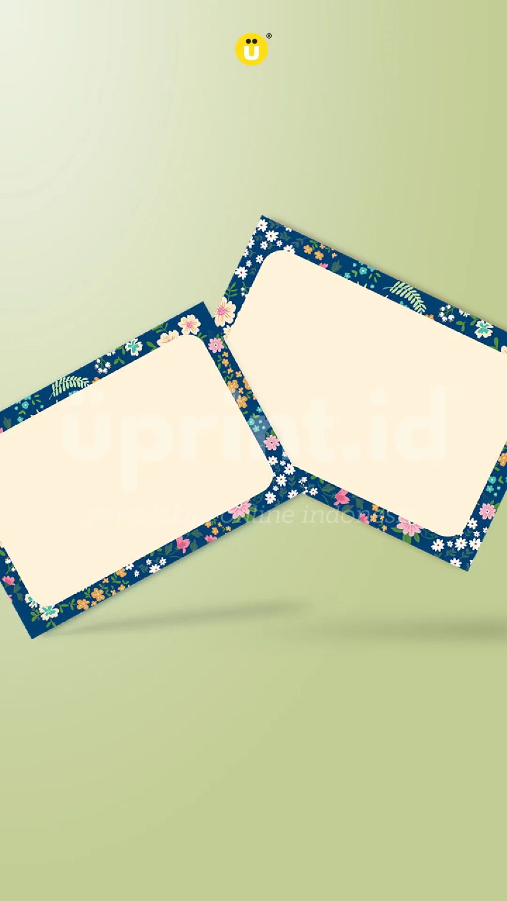 Two floral-bordered envelopes on a green background.