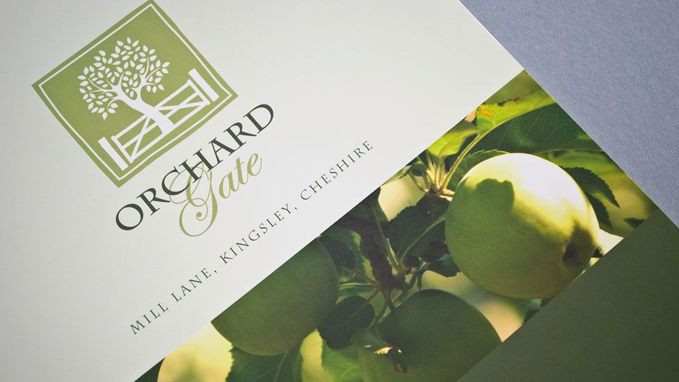 Desain branding untuk Orchard Gate, perusahaan percetakan online di Cheshire.