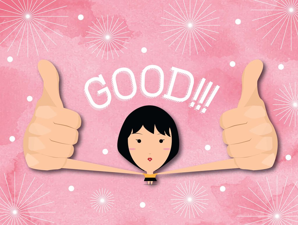 Ilustrasi anak kecil antusias dengan tulisan 'GOOD!!!' dan tanda-tangan jempol