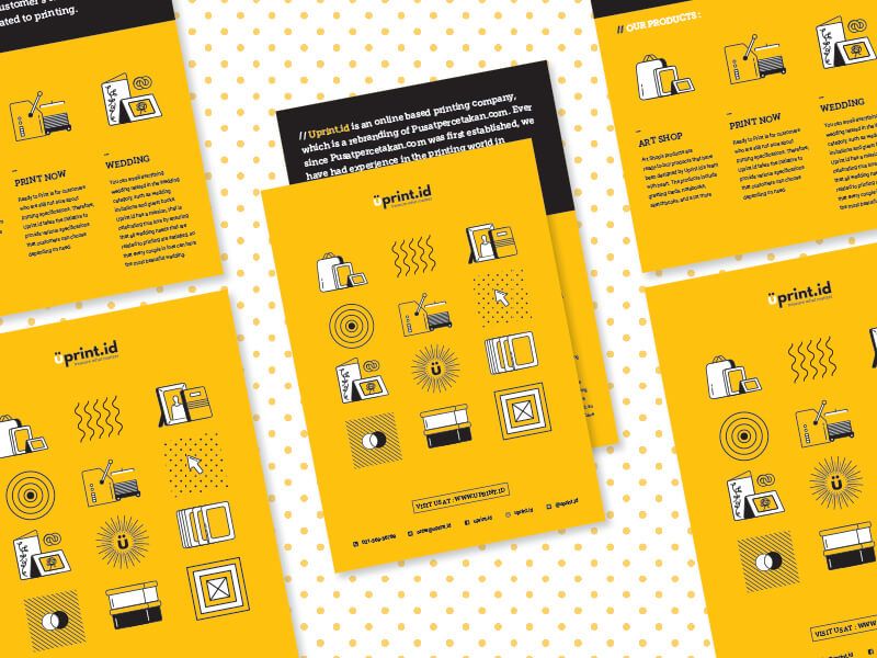 Promotional brochure for an online printing company with various design elements and services offered.