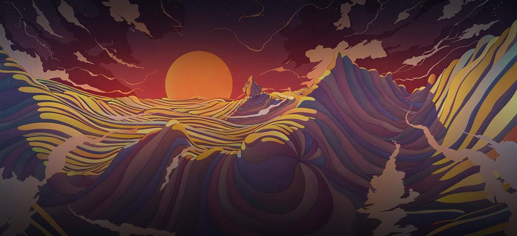 Senja abstrak dengan ombre warna dan gelombang dinamis