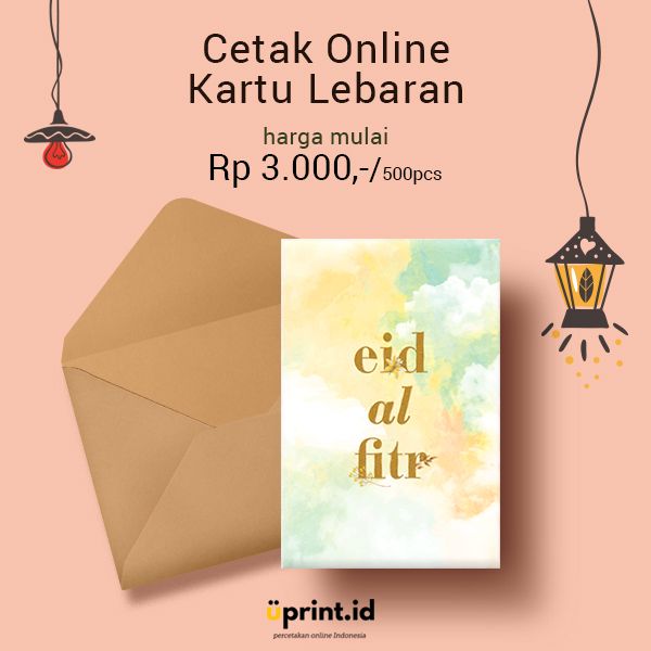 Iklan cetak kartu Lebaran dengan harga Rp 3.000,- per 500 pcs dari Uprint.id.