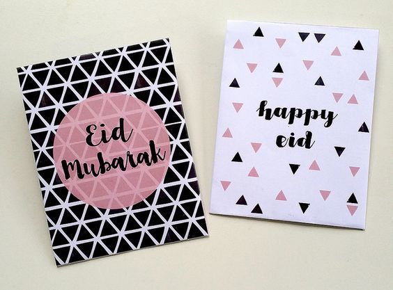 Kartu ucapan Idul Fitri dengan desain monochrome dan pola geometris