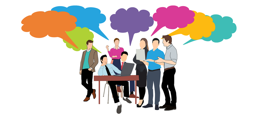 Grafik pertemuan bisnis dengan dialog visual