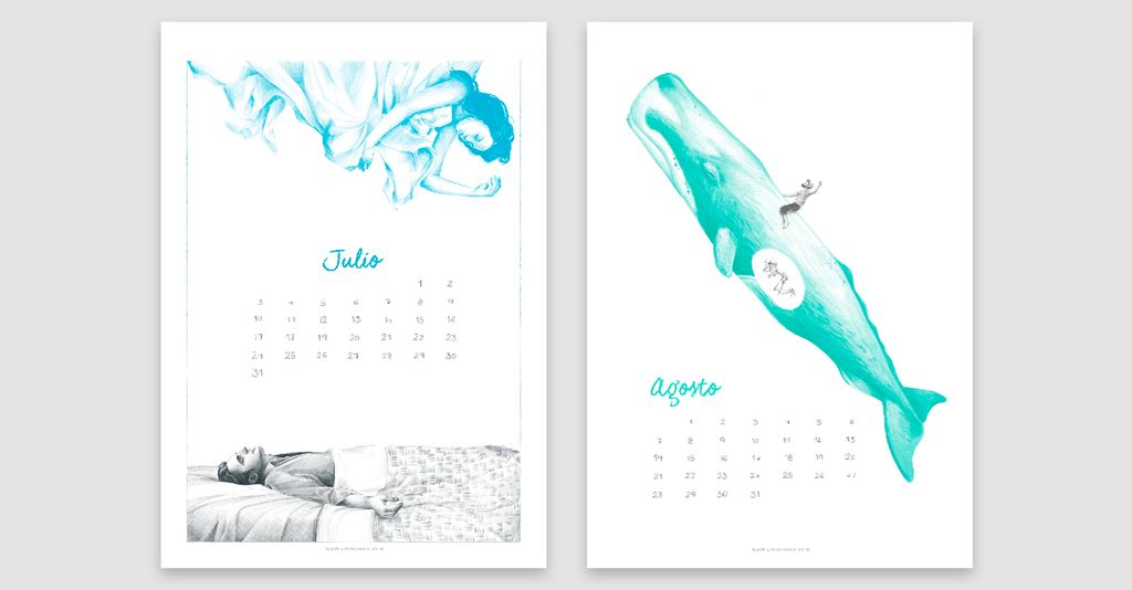 Desain kalender bulanan dengan ilustrasi istimewa, tema bulan-bulan ini.