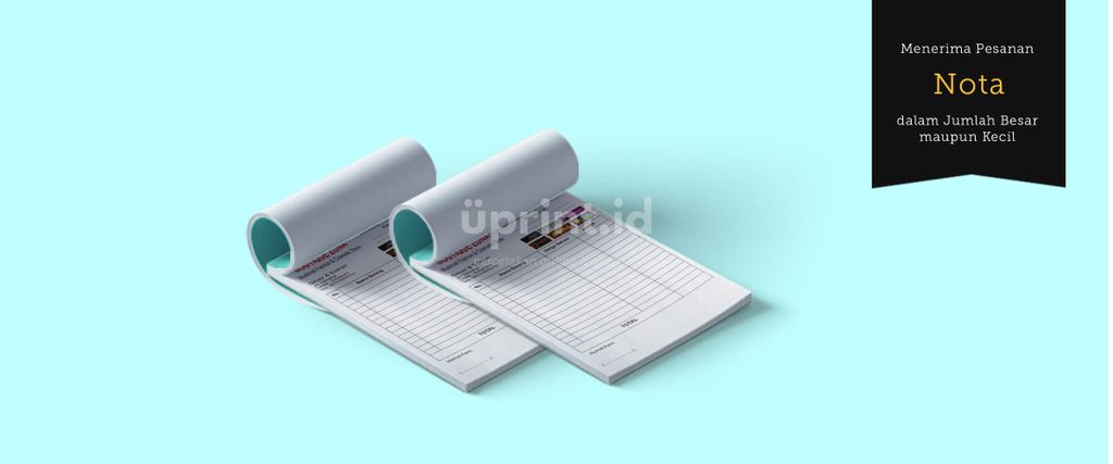 Nota Uprint.id terbuka dengan desain modern di latar biru.