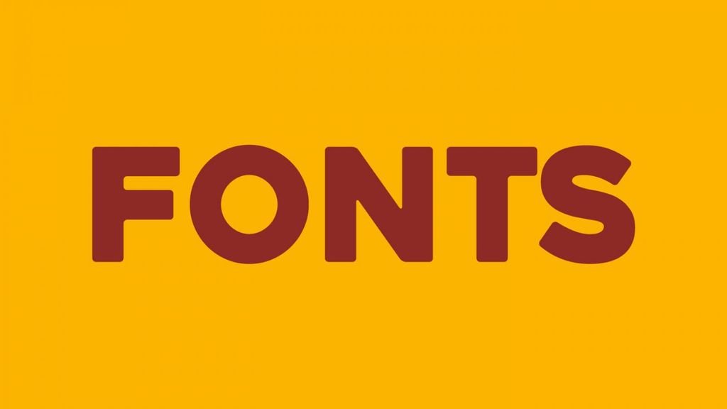Logo besar huruf 'FONTS' dengan warna merah di latar kuning.