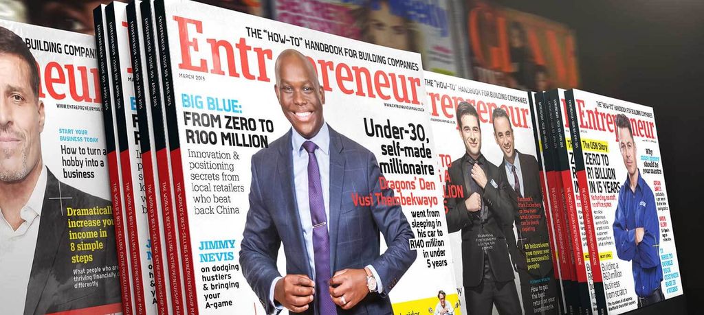 Tampak depan majalah Entrepreneur edisi Maret 2015 dengan berbagai cover story dan banner promosi.