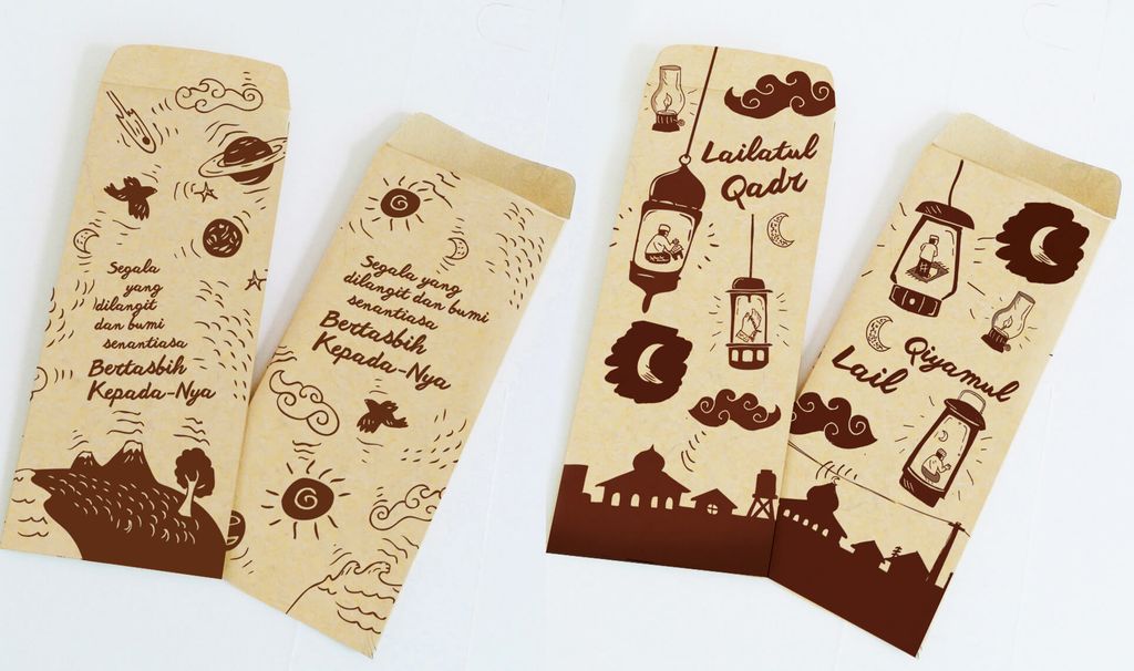 Empat tas kraft motif Lailatul Qadar dengan desain unik dan menarik.