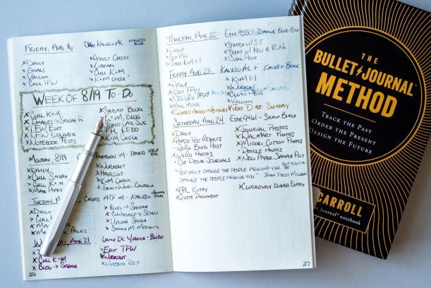 Buku 'The Bullet Journal Method' dan catatan metode bullet journal