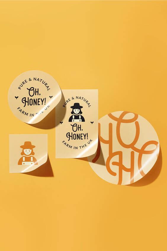 Stiker desain Honey Farm dengan tema alami dan organik.