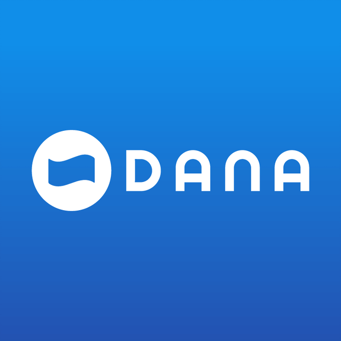 Logo aplikasi DANA dengan warna biru dan putih