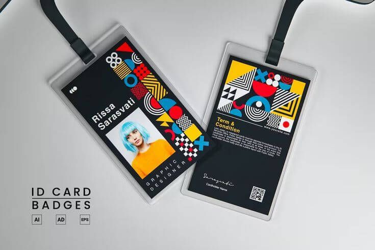 Rossa Sarasvati ID Card Badges dengan Desain Grafis Kreatif dan Geometris