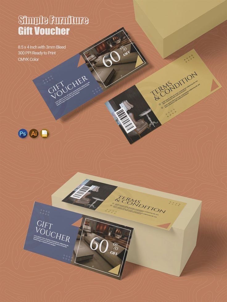 Desain voucher hadiah furniture sederhana dengan diskon 60%