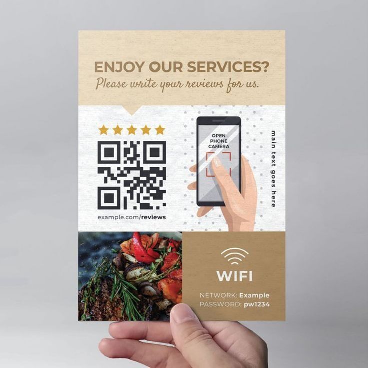 Uprint.id review card with QR code and food image