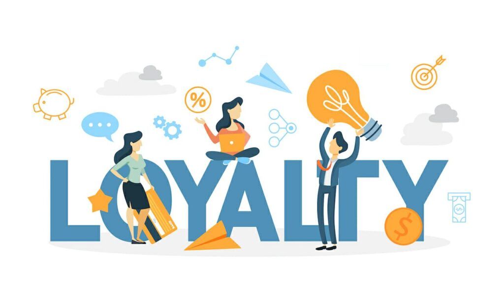 Ilustrasi percetakan online dengan konsep loyalitas dan penghargaan.