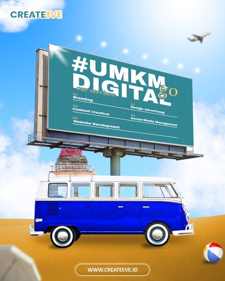 Billboard iklan UMKM digital yang menggambarkan pentingnya positioning brand dan strategi harga dalam materi promosi cetak.