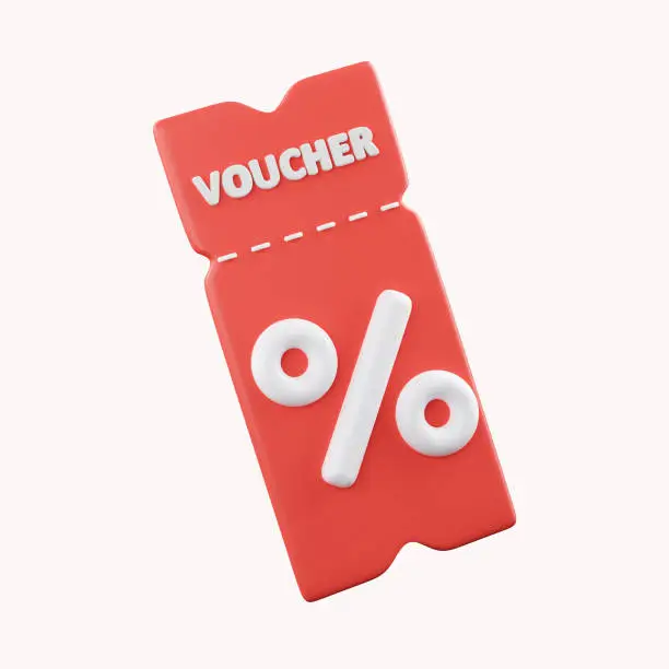 Voucher diskon dengan simbol persen dan tulisan 'VOUCHER' di atasnya.