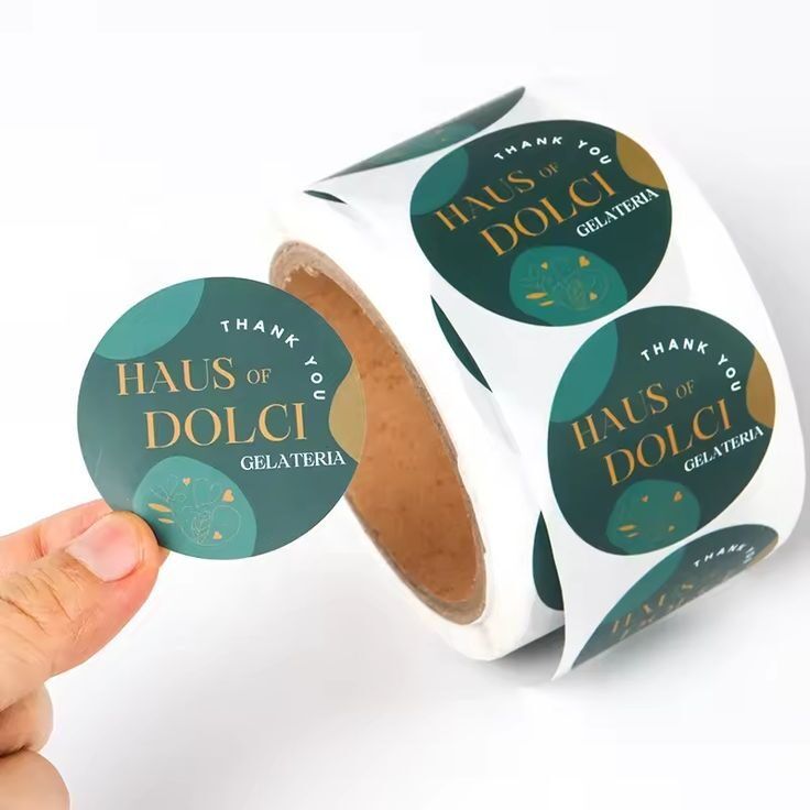 Roll stiker Haus of Dolci dengan palet warna elegan untuk kebutuhan order stiker untuk branding