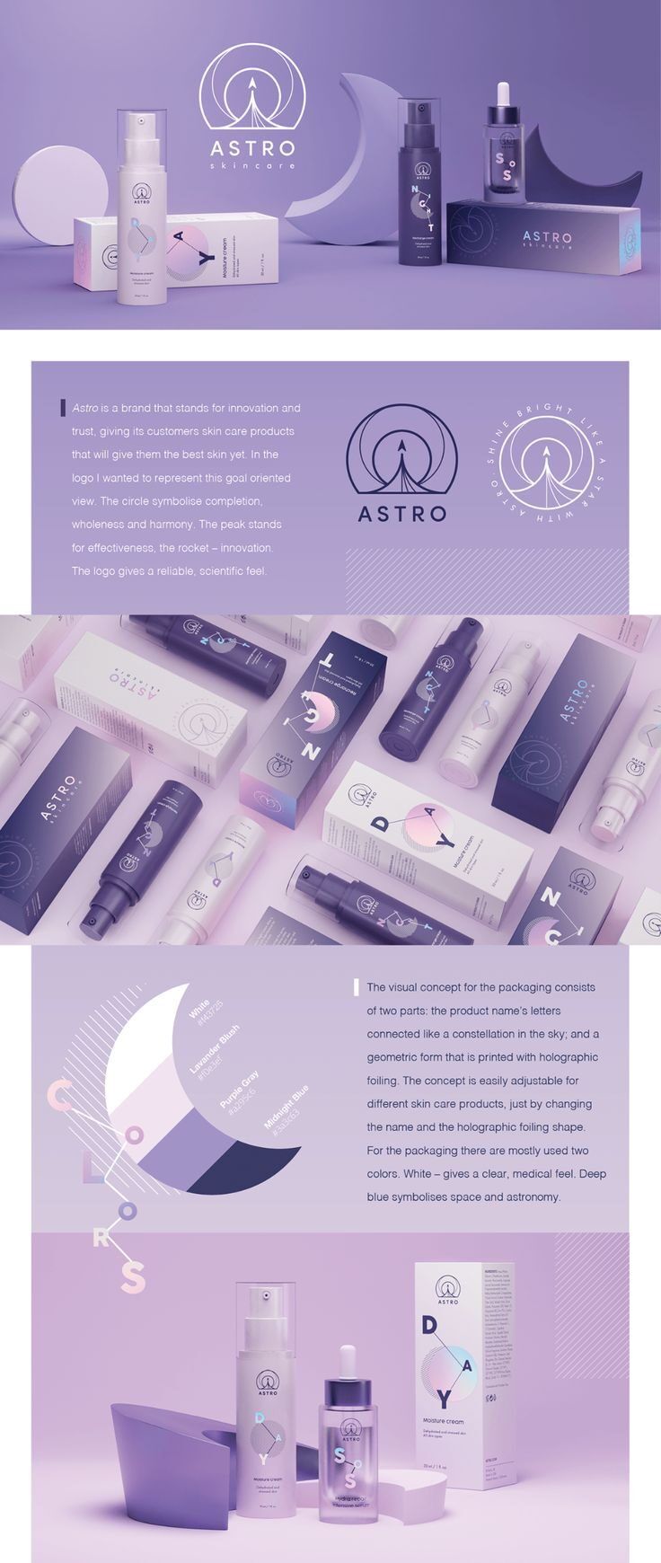 Desain grafis produk perawatan kulit Astro Skincare dengan warna ungu dan logo ikonik.