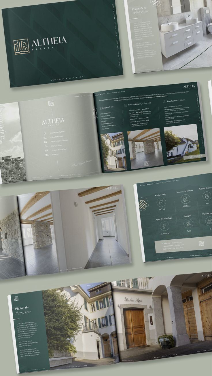 Brosur properti elegan dengan desain profesional dan informasi detail.