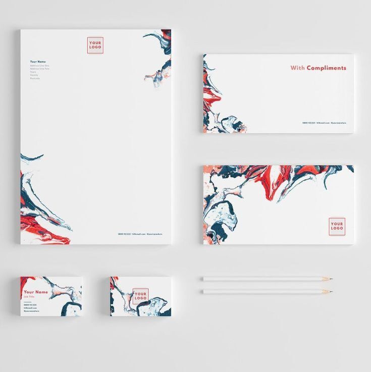 Contoh desain branding dengan elemen abstrak dan logo.
