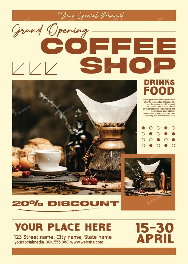 Pesta peresmian toko kopi dengan penawaran diskon 20%