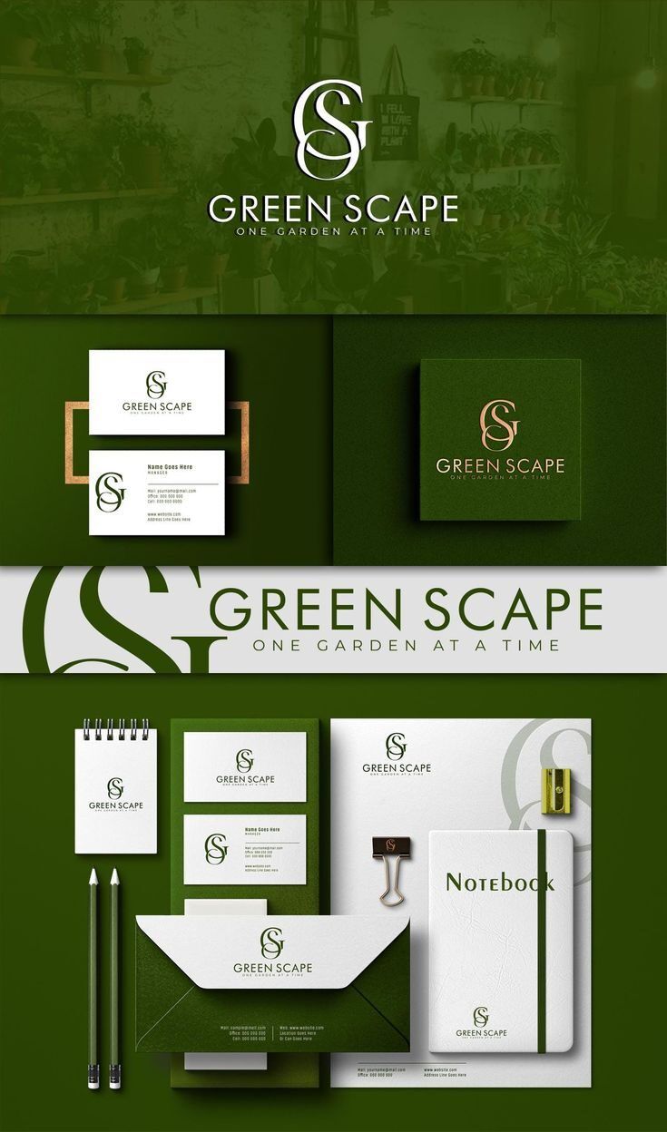 Desain branding profesional untuk Green Scape, perusahaan percetakan online.