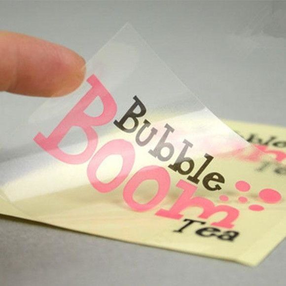 Stiker transparan dengan logo Bubble Boom Tea