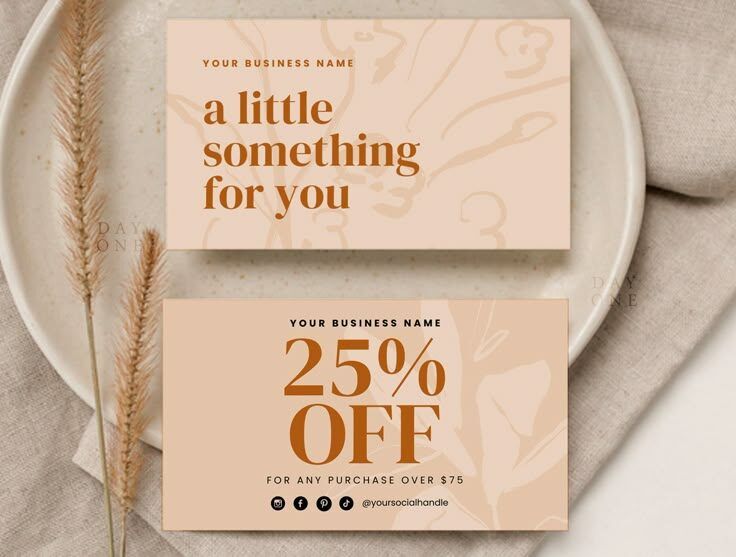 kartu diskon dengan penawaran 25% off untuk pembelian di atas $75