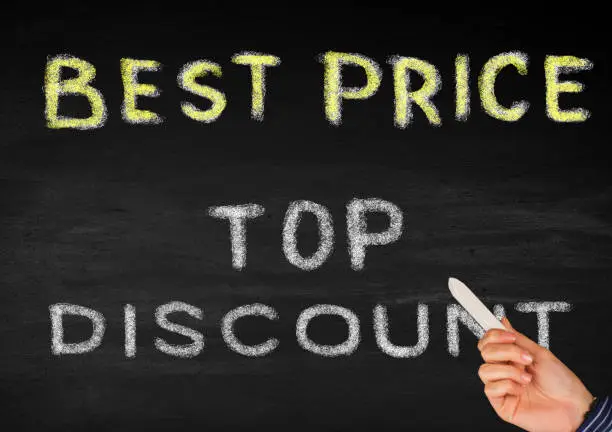 Tulisan 'BEST PRICE' dan 'TOP DISCOUNT' di hitam