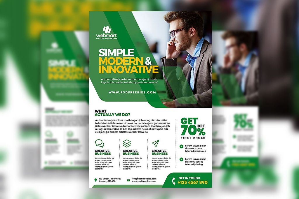Brosur perusahaan dengan penawaran spesial dan desain profesional.