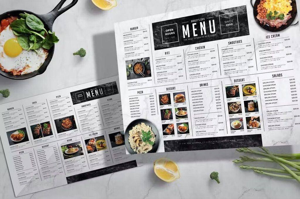 Desain menarik menu Arley's Cafe dengan berbagai pilihan makanan dan minuman.
