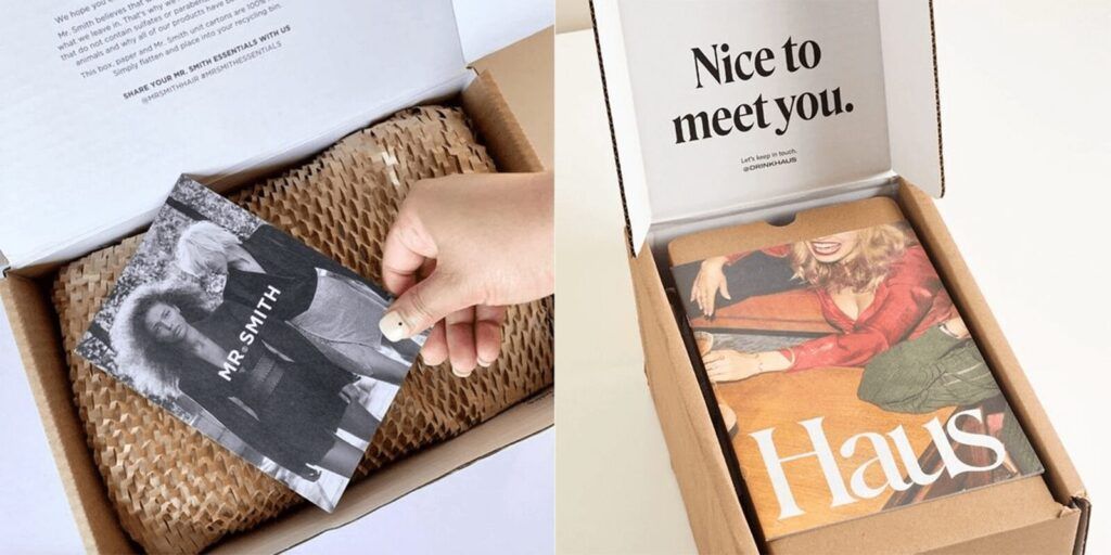 Paket percetakan dengan desain 'Nice to meet you' dan foto 'Mr. Smith Essentials'.