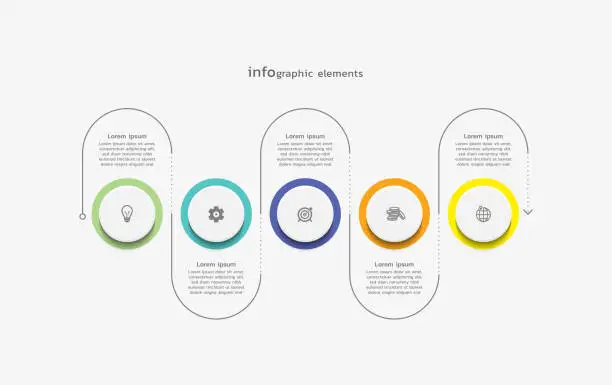 Infografik dengan empat lingkaran berwarna dan ikon