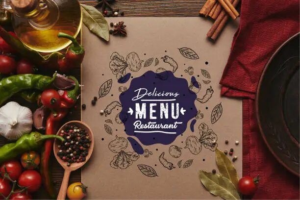Ilustrasi menu restoran dengan bumbu dan rempah