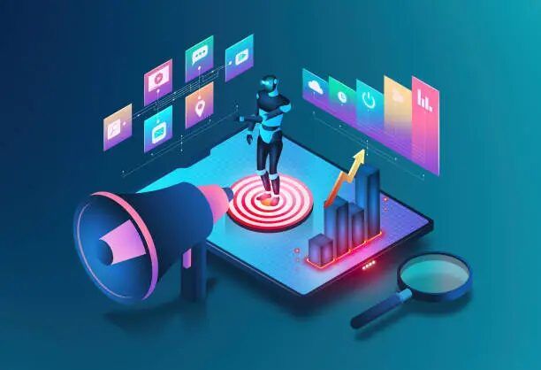 Ilustrasi grafis menunjukkan proses percetakan digital dengan elemen grafik dan statistik.