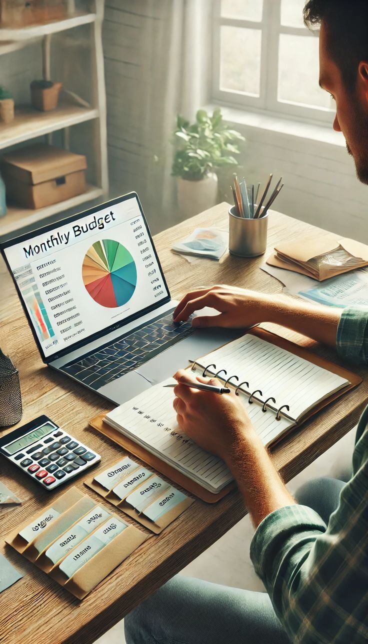 Orang sedang merencanakan anggaran cetak booklet bisnis di laptop