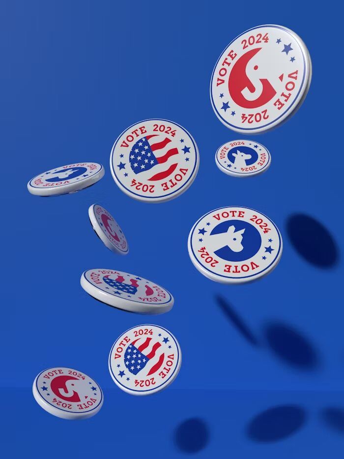 Pins pemilu 2024 dengan simbol burung elang dan bintang biru
