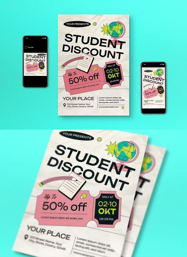 Promosi diskon mahasiswa dengan detail tanggal dan waktu acara.