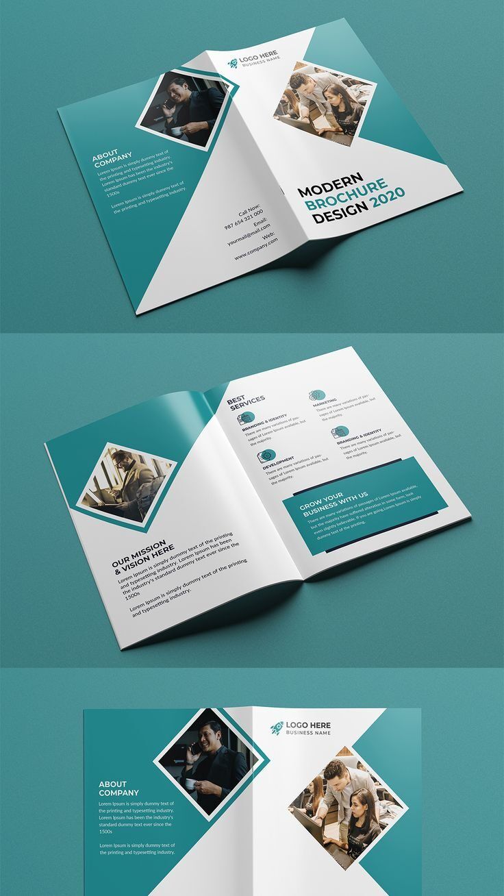 Contoh desain brosur modern dengan tampilan profesional dan informatif.