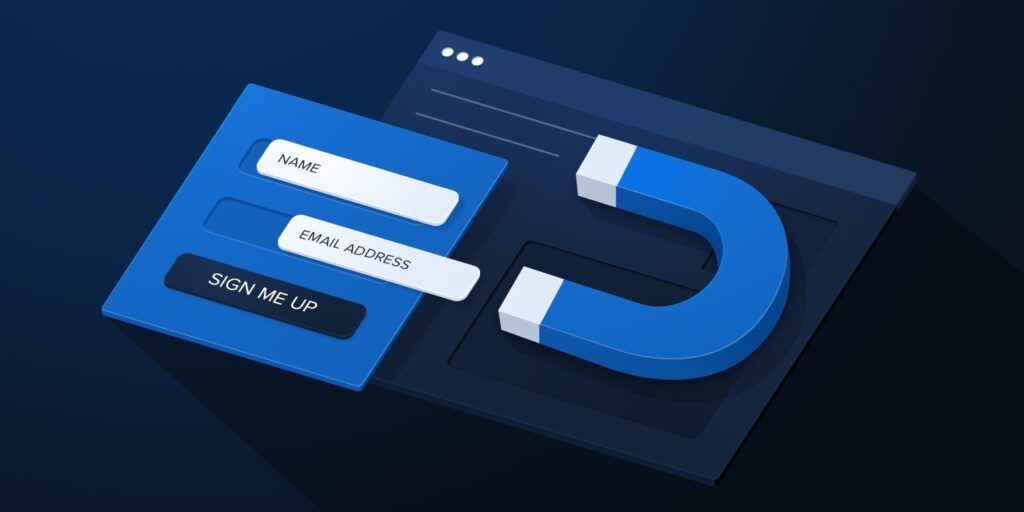 Formulir daftar email dengan magnet menarik pengguna.