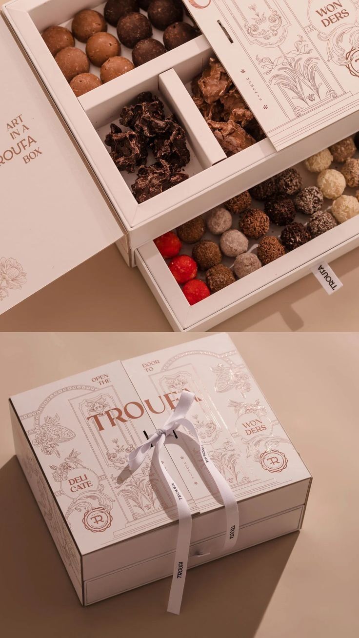 Kotak coklat eksklusif Troufa dengan aneka rasa dan penutup berlabel 'Wonders'.