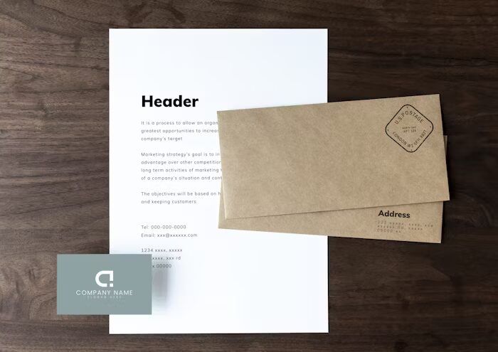 Desain profesional surat dan envelope dari Uprint.id, layanan percetakan online.
