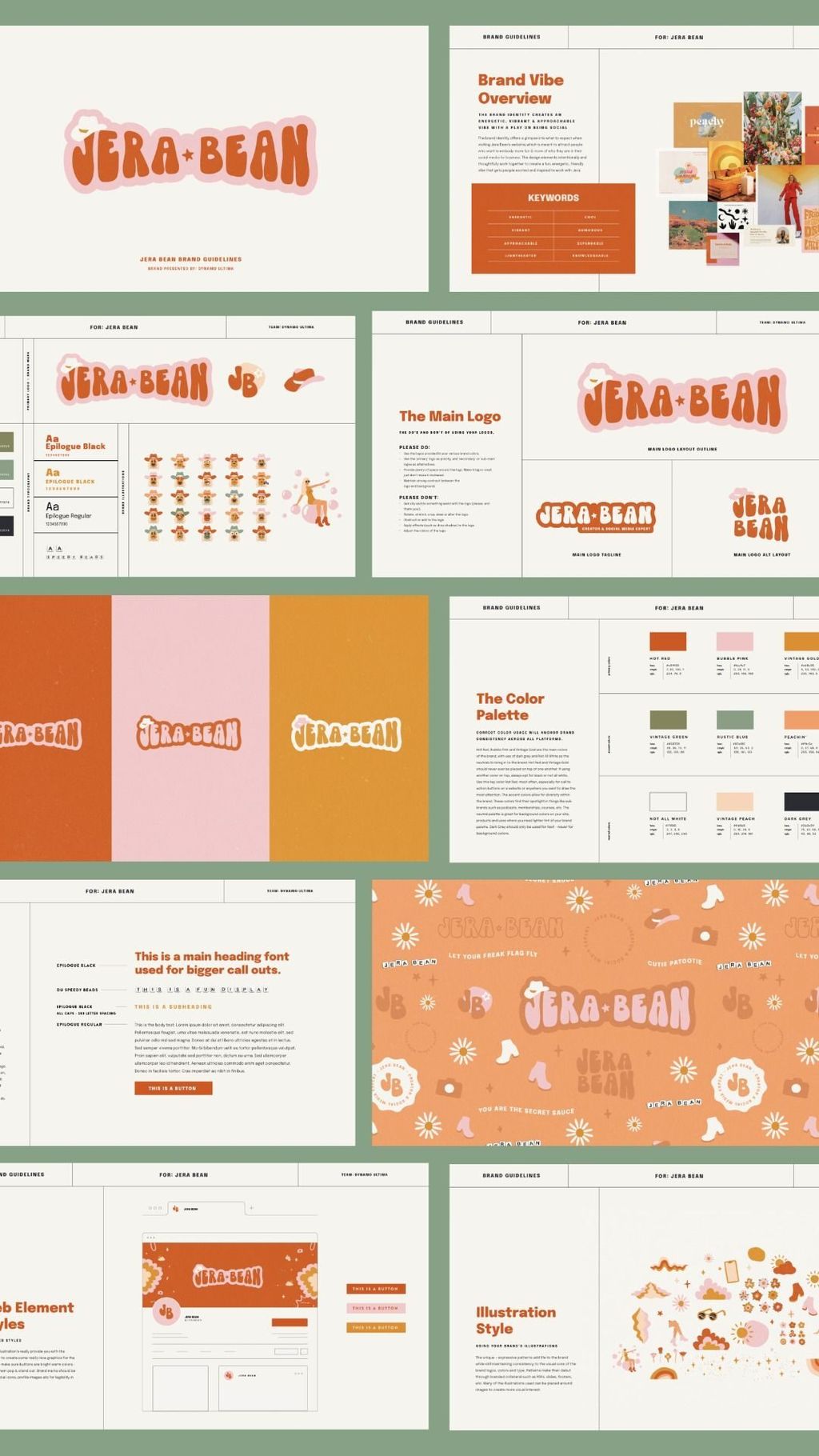 Desain identitas merek dan elemen visual untuk Jera Bean, perusahaan percetakan online.