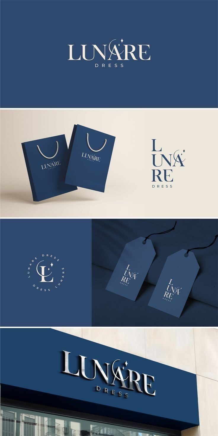 Logo dan branding Lunare Dress dalam berbagai variasi visual.
